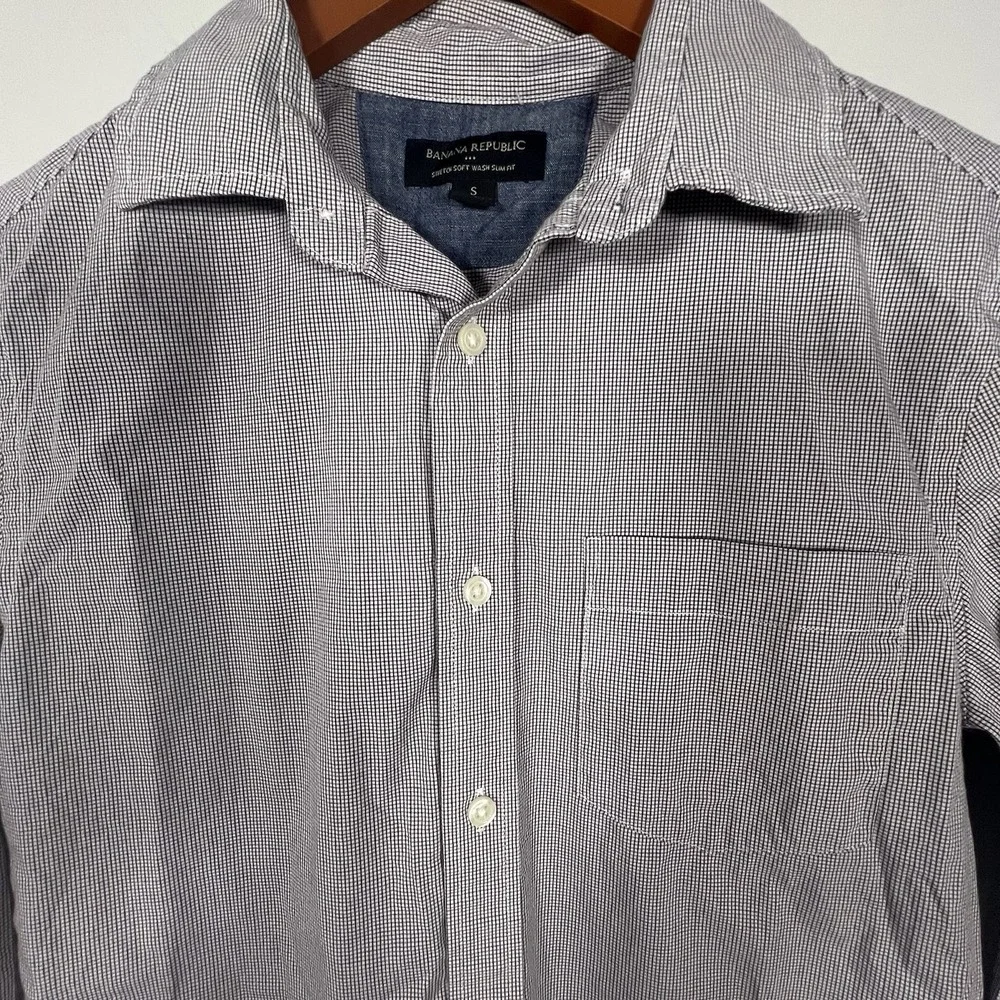 Banana Republic Shirt Mens Sm Soft Wash Slim Fit Plaid Button Up Work Career EUC